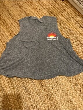 Spiritual Gangster Charcoal Muscle Tee with Red-Orange Sun Logo